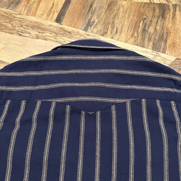 Wrangler Western Pearl Snap Navy Stripe Shirt Medium Y2K - Picture 4 of 11